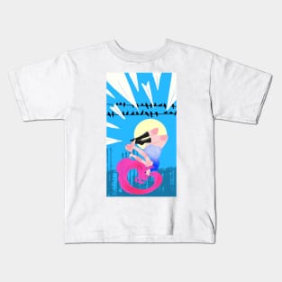 Paper plane beautiful woman upside down moon town and bird Kids T-Shirt